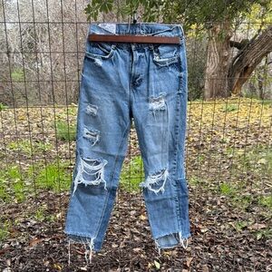 Zara Distressed Patchwork Blue Jeans